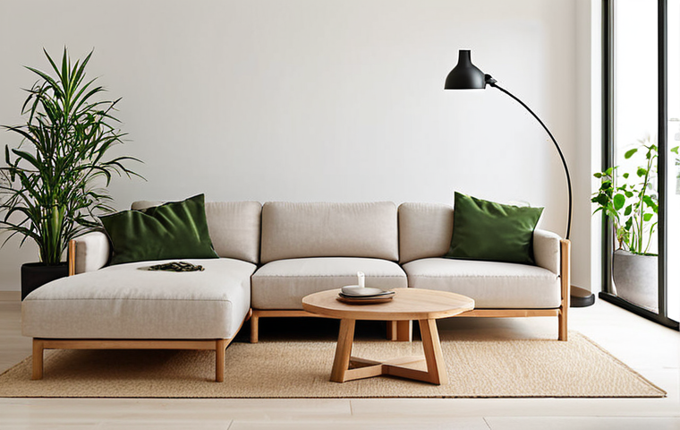 **Simple Design for Minimalist Clients**:
"Create an image of a minimalist living room featuring neutral colors, clean lines, and practical furniture. Include natural lighting and green plants to enhance the sense of simplicity and comfort. Use natural materials like wood and glass."